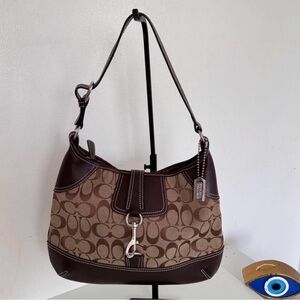 Coach Tan and Brown Signature Shoulder Bag
